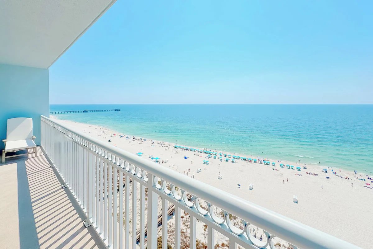 Gulf Shores beach and pier from the Saltwater Sanctuary balcony